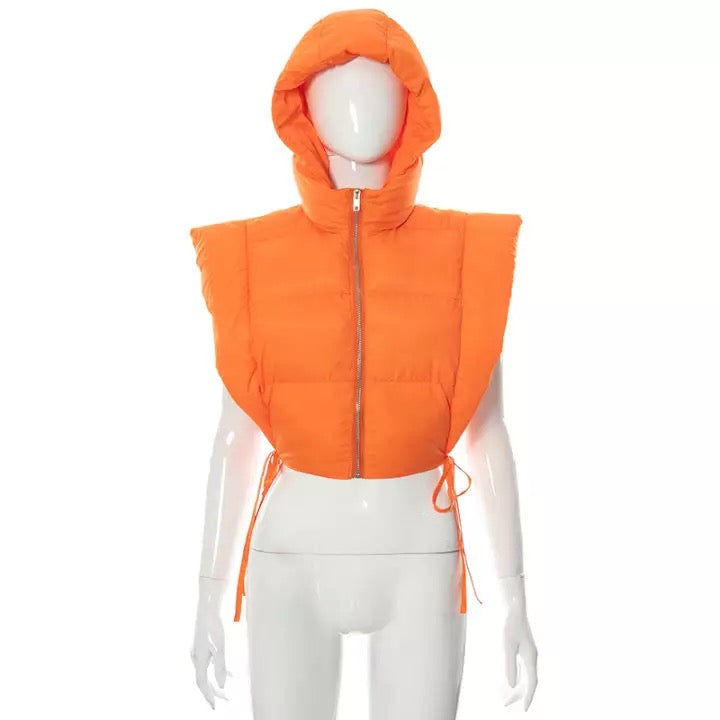 TIE SIDE HOODED PUFFY VEST